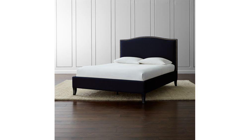 colette navy upholstered bed | crate and barrel