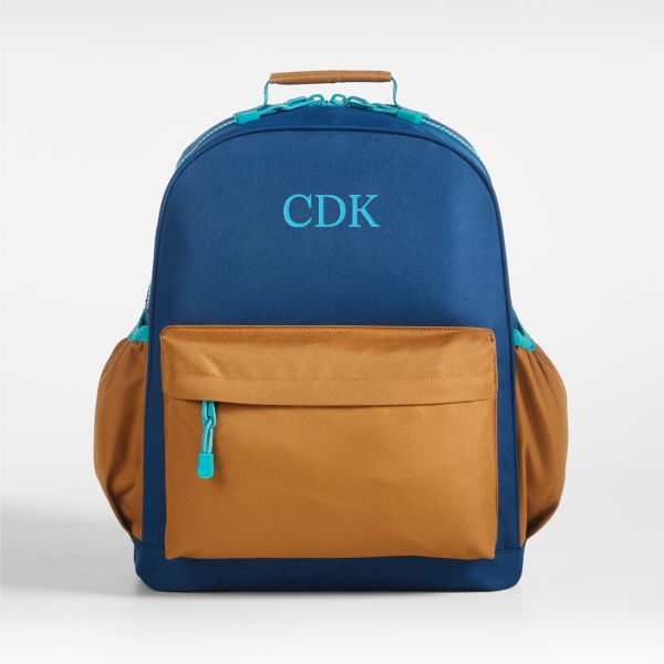 Dreamer Colorblock Navy and Ochre Large Kids Backpack with Side Pockets
