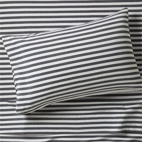 Comfy Tee Charcoal Stripe Organic Cotton Jersey Kids Twin Sheet Set