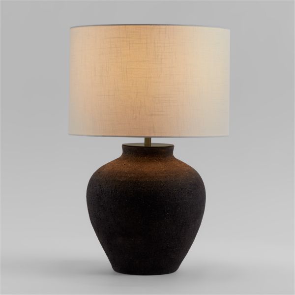 Corfu Black Table Lamp with Linen Drum Shade 26.6
