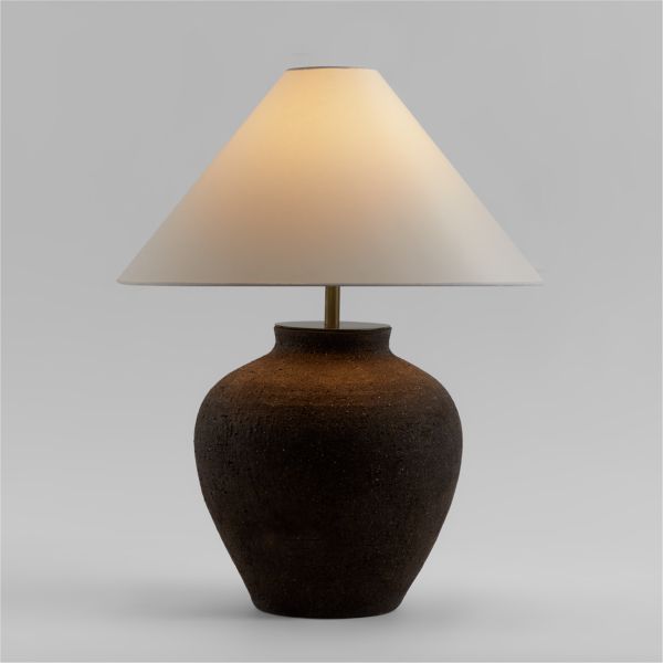Corfu Black Table Lamp with Linen Taper Shade 26.6