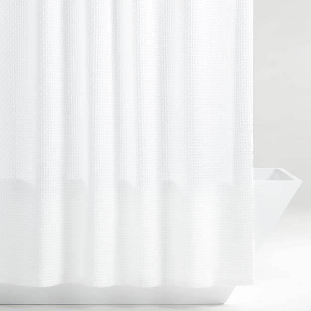 Organic Cotton Waffle White Shower Curtain + Reviews Crate and Barrel