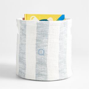 Image of Cove Mist Blue Organic Cotton Striped Shelf Storage Bin