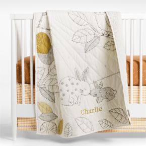 Image of Cozy Bunny Embroidered 100% Organic Cotton Voile Baby Crib Quilt