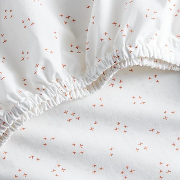 Cozy Cloud Twinkle Terracotta Pink Washed Organic Cotton Baby Crib Fitted Sheet