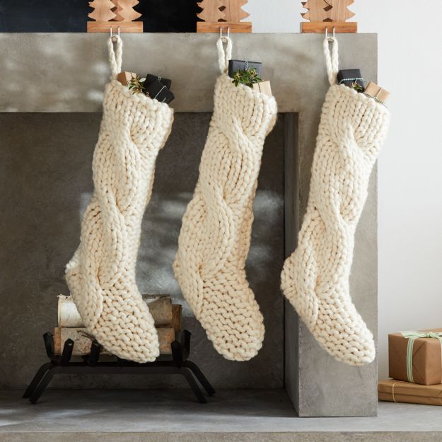 Cozy Ivory Knit Stocking - Come explore White Swedish Farmhouse Christmas & Scandinavian Holiday Decor Simplicity. #swedishchristmas #scandinavian #holidaydecor