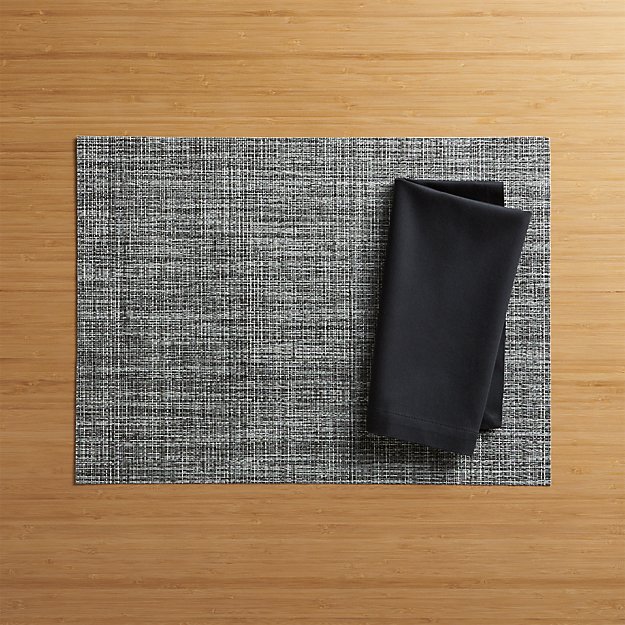 Chilewich ® Crepe Grey Vinyl Placemat and Fete Black Cloth Napkin