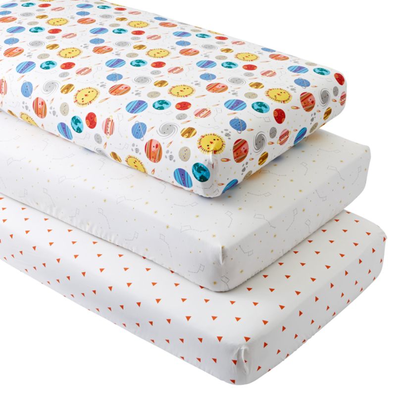 Outer Space Fitted Crib Sheets, Set of 3 + Reviews Crate and Barrel