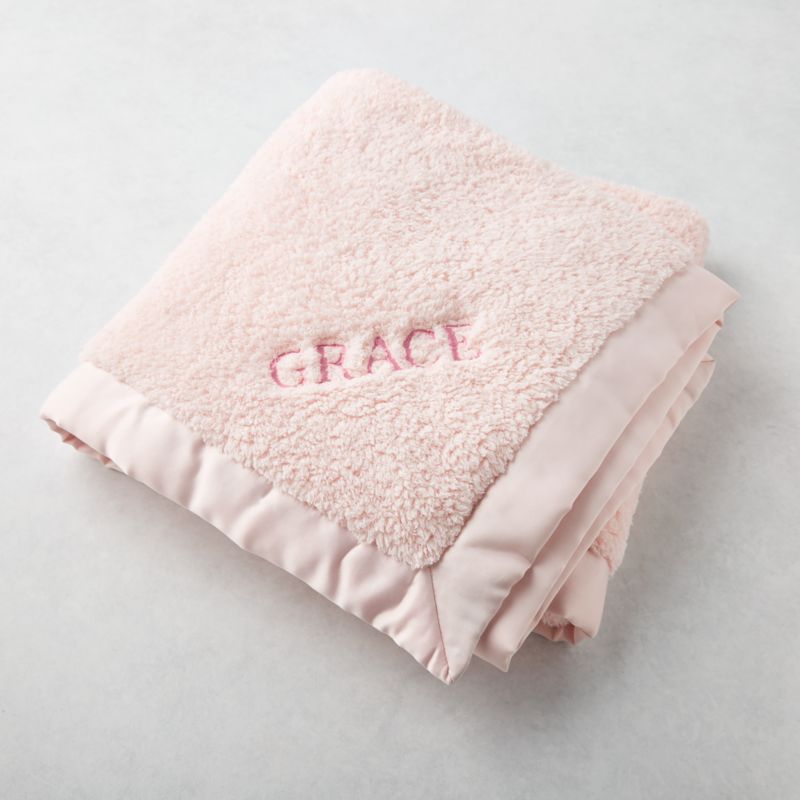 Pink Baby Blanket with Satin Trim + 