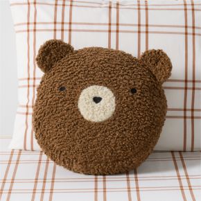 Image of Cuddle Brown Sherpa Bear Face Embroidered Kids Throw Pillow