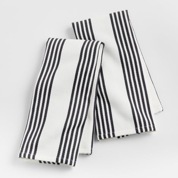 Cuisine White with Black Stripe Organic Cotton Dish Towels, Set of 2