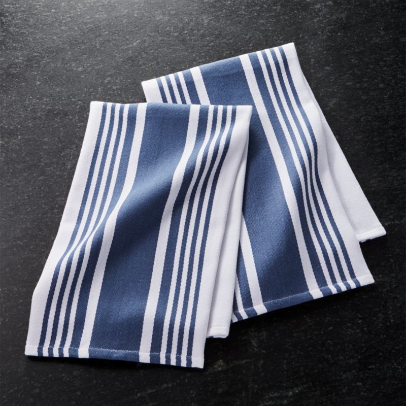 Cuisine Stripe Indigo Blue Dish Towels, Set of 2 + Reviews | Crate and