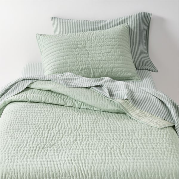 Cozy Cloud Muted Teal Washed Organic Cotton Kids Twin Quilt