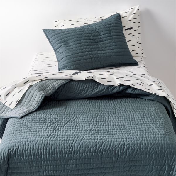 Cozy Cloud Slate Blue Washed Organic Cotton Kids Twin Quilt