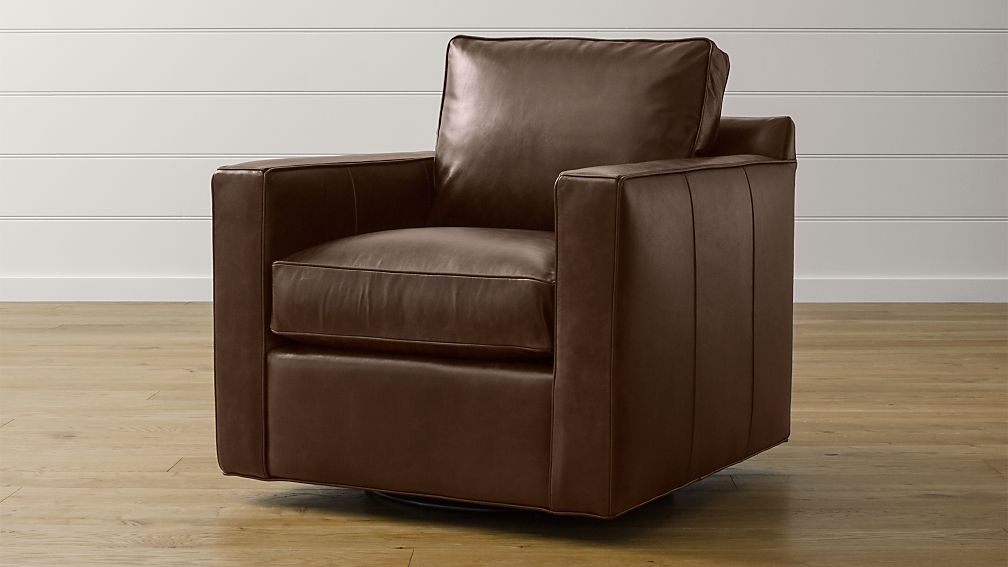 Davis Leather Swivel Chair | Crate and Barrel