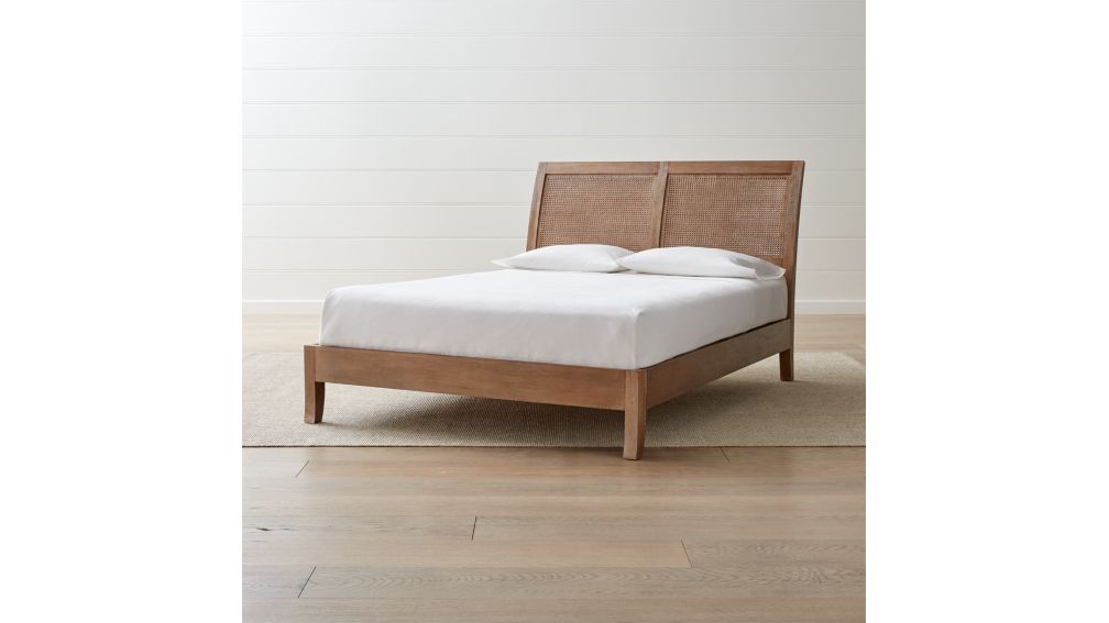 Dawson Grey Wash Cane Queen Bed + Reviews | Crate and Barrel