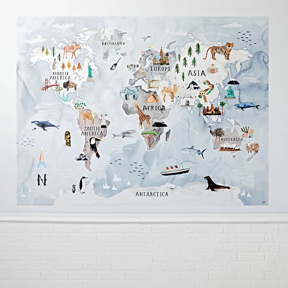 Watercolor World Map Decal Watercolor World Map Decal + Reviews | Crate and Barrel