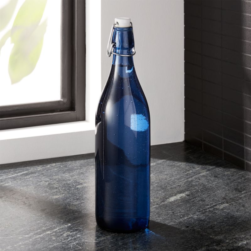 Deep Blue Airtight 1Liter Glass Bottle + Reviews Crate and Barrel