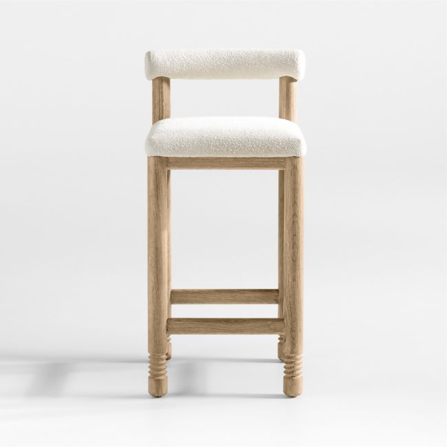 Online Designer Combined Living/Dining Revival Boucle Oak Counter Stool by Athena Calderone