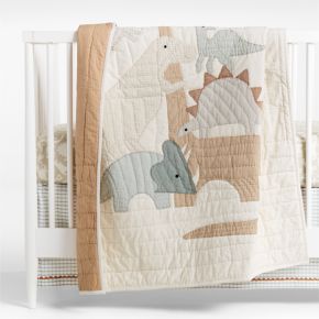 Image of Dino Tower Embroidered 100% Organic Cotton Baby Crib Quilt