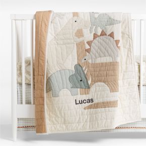 Image of Dino Tower Embroidered 100% Organic Cotton Baby Crib Quilt