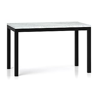 Parsons Tables Crate And Barrel Parsons White Marble Top Dark Steel Base 48x28 Dining Table