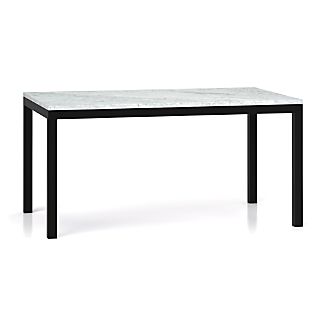 Carrara Marble Tables Crate And Barrel Parsons White Marble Top Dark Steel Base 60x36 Dining Table