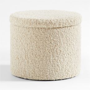 Image of Dot Cream White Sherpa Kids Storage Ottoman and Stool