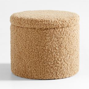 Image of Dot Light Brown Sherpa Kids Storage Ottoman and Stool