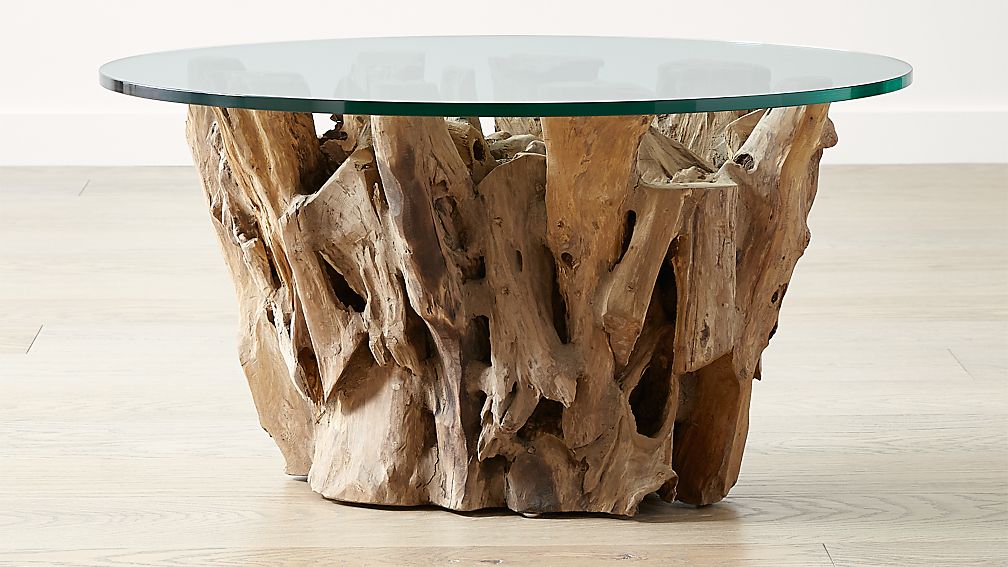 Driftwood Coffee Table With Round Glass Top Reviews Crate And Barrel