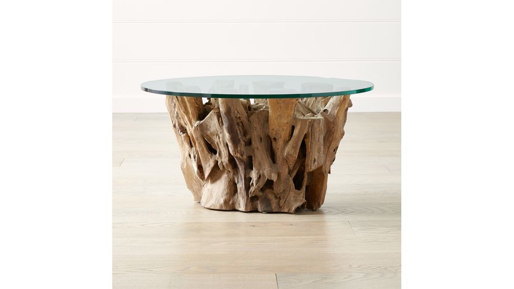 Driftwood Coffee Table with Round Glass Top + Reviews ...