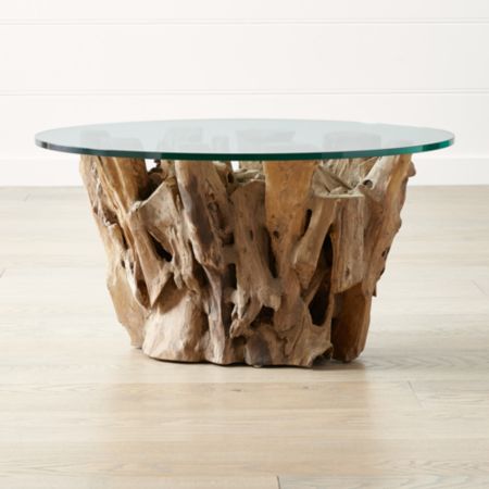 Driftwood Coffee Table With Round Glass Top