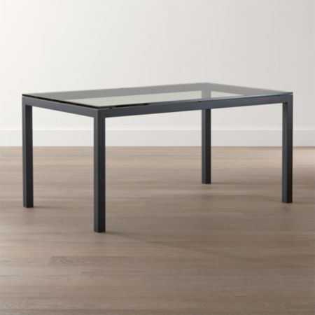 Parsons Clear Glass Top Dark Steel Base Dining Tables Crate And