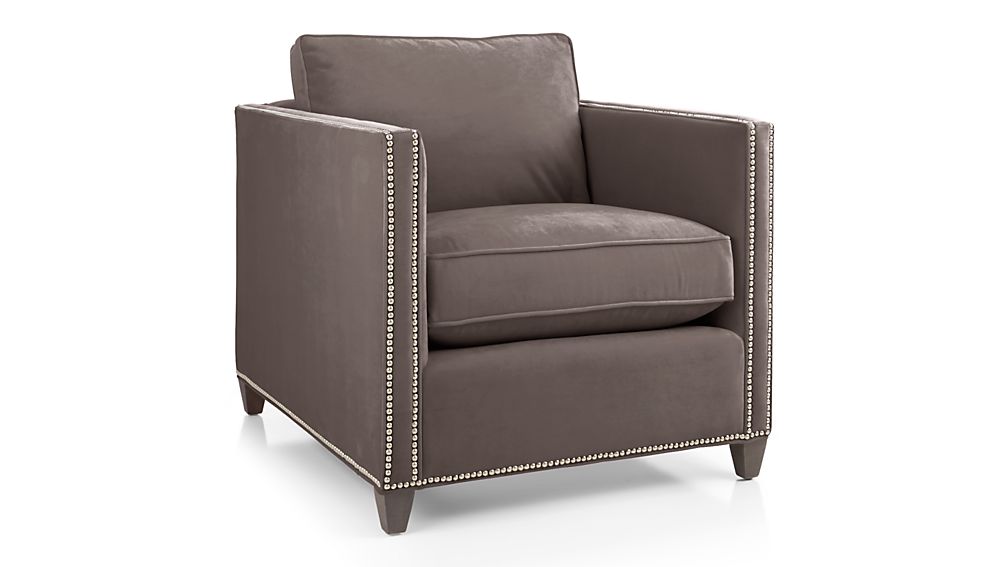 Grey Velvet Chair with Nailheads Crate and Barrel