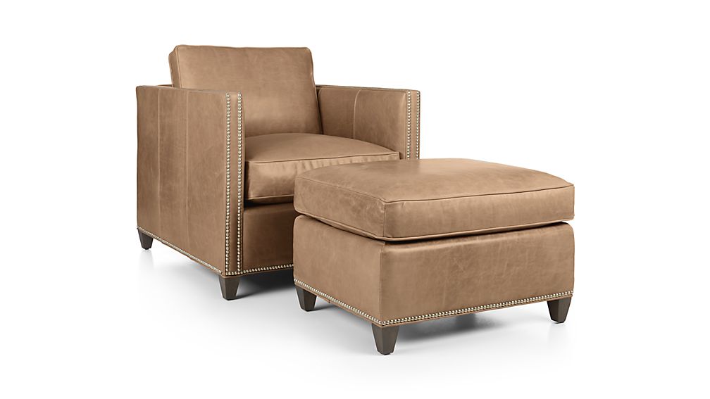 Dryden Leather Chair with Nailheads Libby Mushroom Crate and Barrel