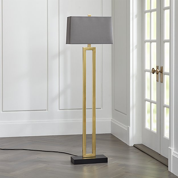 duncan brass floor l with grey shade crate and barrel duncan brass floor l with grey shade crate and barrel