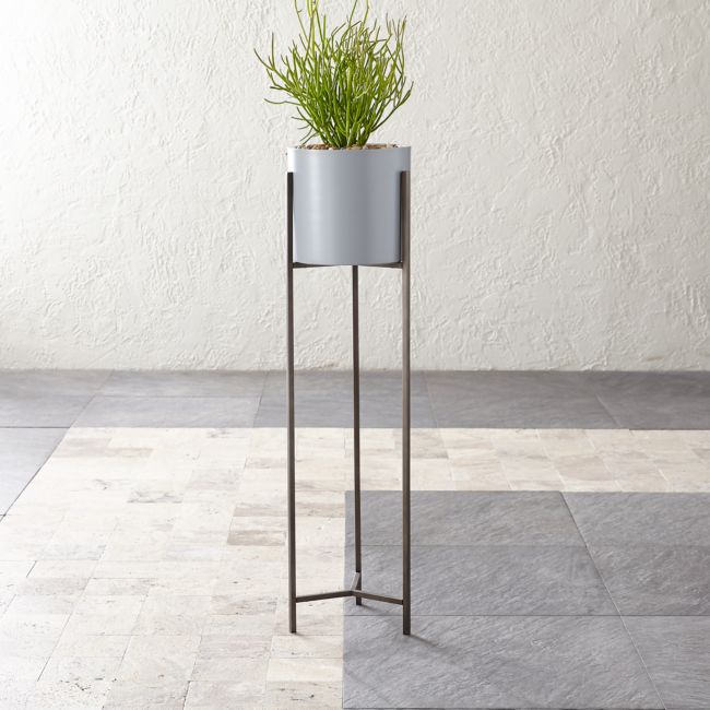 Online Designer Combined Living/Dining Dundee Light Grey Planter with Extra-Tall Stand