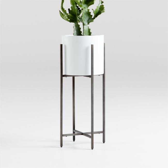 Online Designer Combined Living/Dining Dundee White Round Indoor/Outdoor Planter with Short Stand