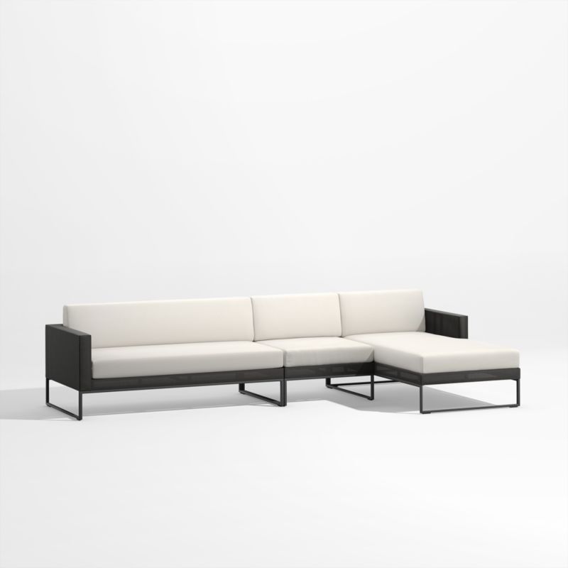 Online Designer Patio Dune 3-Piece Black and White Outdoor Sectional Sofa with Right-Arm Chaise