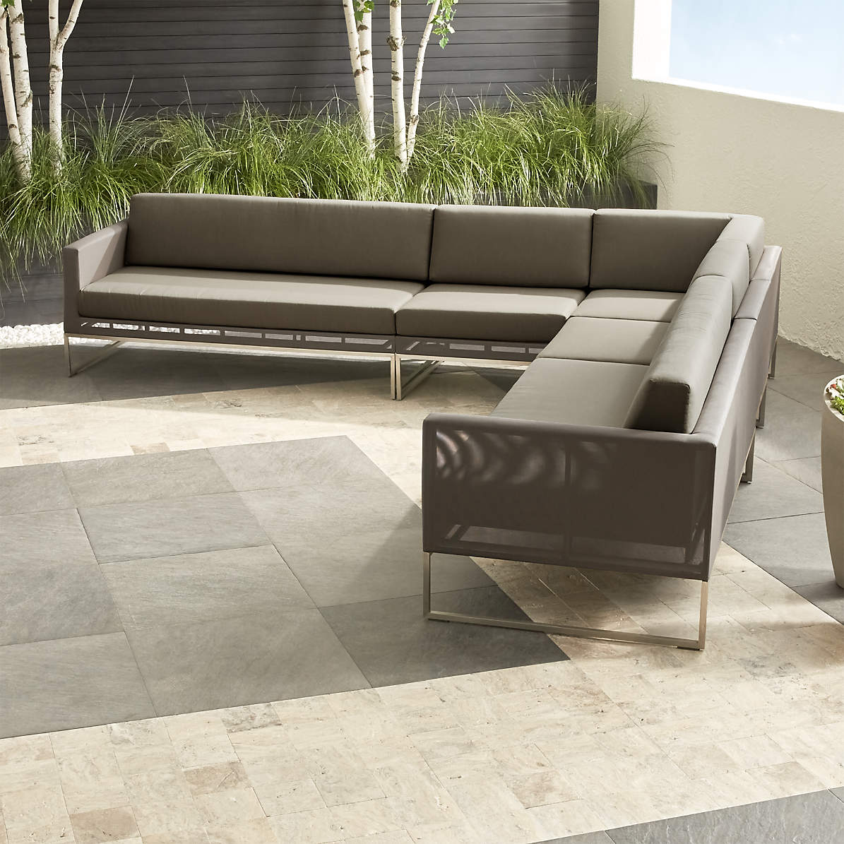 Dune Taupe 5 Piece Sectional Sofa With Sunbrella Cushions Reviews Crate And Barrel