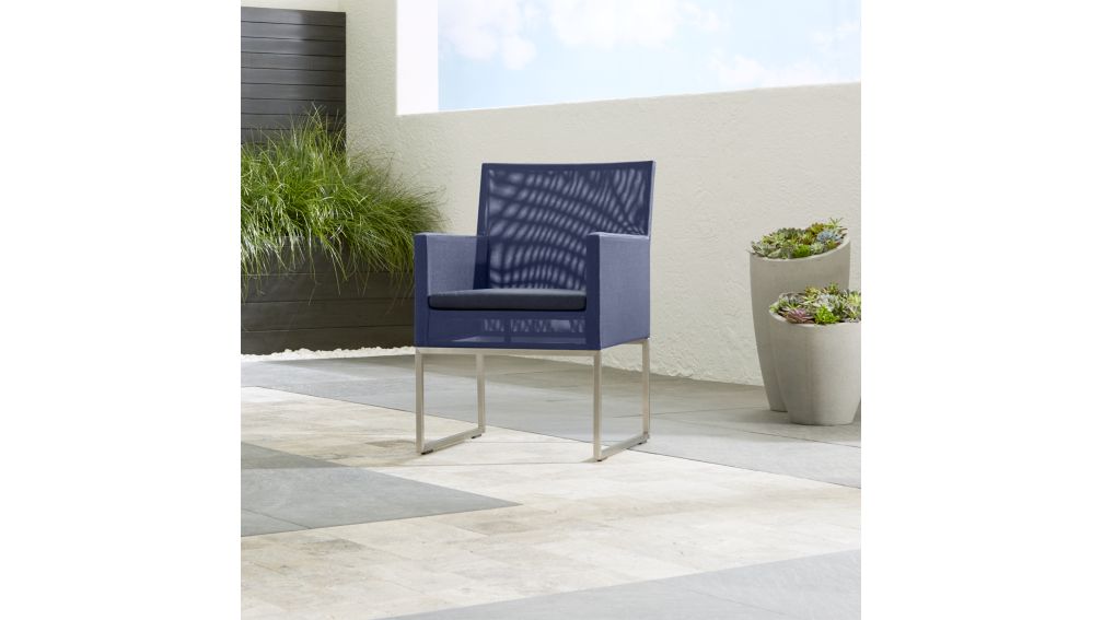 Mesh Outdoor Dining Chair & Navy Cushion + Reviews Crate and Barrel
