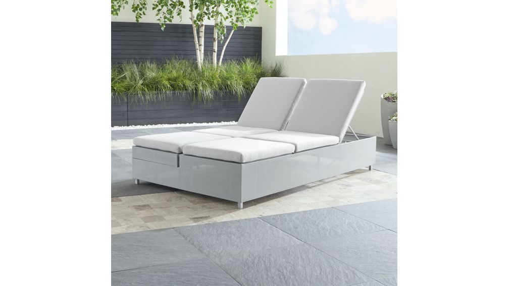 Dune Light Grey Double Chaise Lounge with Sunbrella Cushions + Reviews