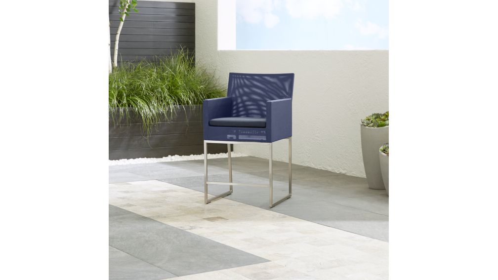 Mesh Counter Stool with Navy Cushion + Reviews Crate and Barrel