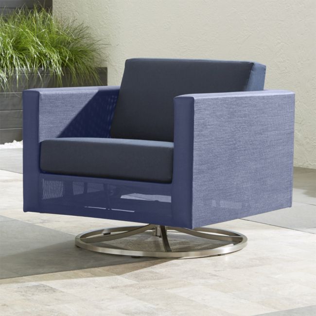 Online Designer Living Room Dune Navy Swivel Lounge Chair with Sunbrella Cushions