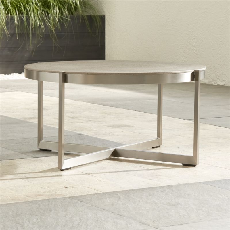 Dune Round Coffee Table with Pebbled Glass Crate and Barrel