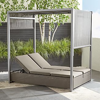 Double Chaise Lounge Outdoor Furniture Crate And Barrel Dune Taupe Double Chaise Sofa Lounge With Canopy