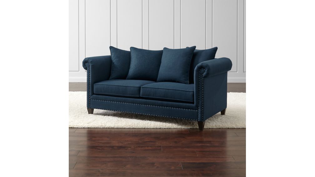 Durham Navy Blue Sofa with Nailheads Crate and Barrel