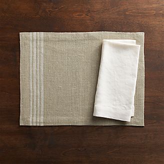 Easton White Stripe Placemat and Helena Vanilla Linen Napkin