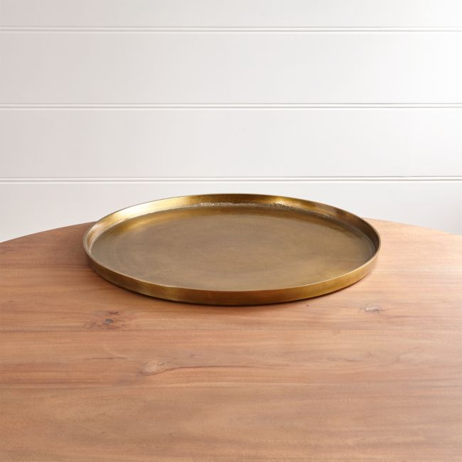 Online Designer Combined Living/Dining Element Metal Antiqued Brass Tray