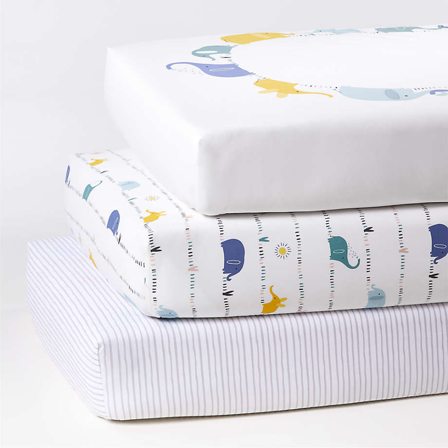 Elephant Crib Fitted Sheets, Set of 3 Crate and Barrel